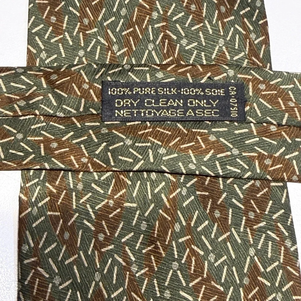 Giorgio Armani Cravatte Silk Tie Olive Green Brown Geometric Abstract Made Italy